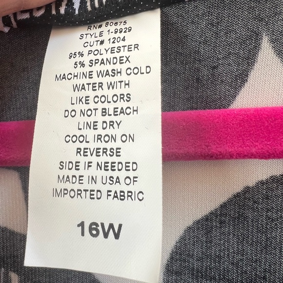 Periwinkle 16W Black White Abstract Midi Dress Red Border Hem 3/4 Sleeve Career - Picture 4 of 4